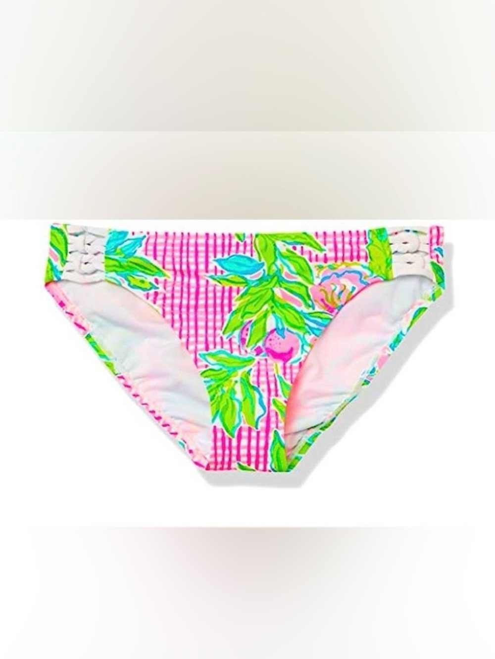 Lilly Pulitzer Pink Floral Bikini Bottoms with Green Accents